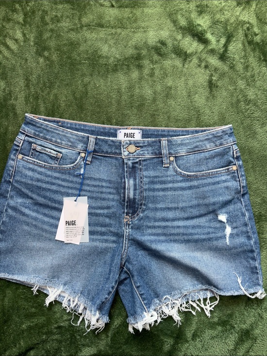 PAIGE Pants - PAIGE Blue Frayed Hem Denim Shorts